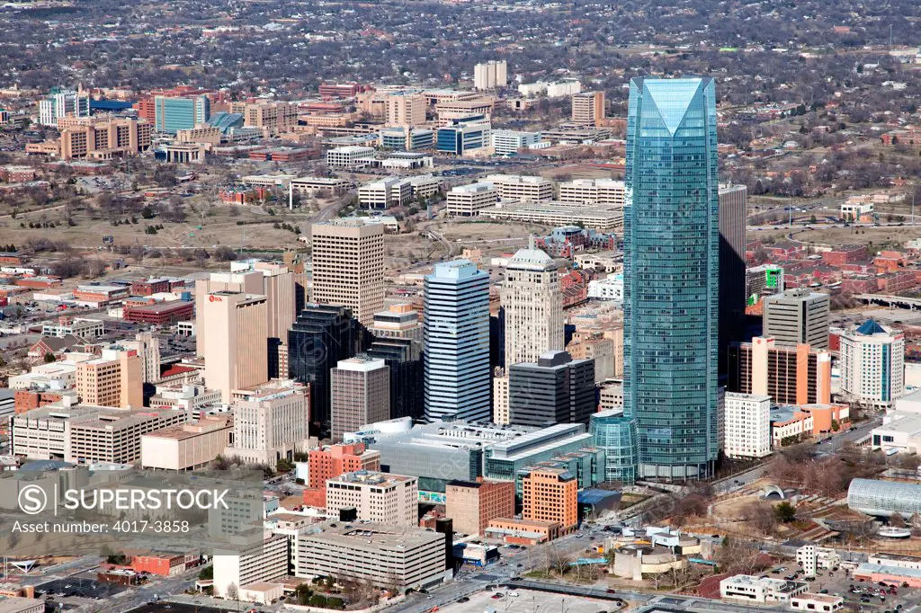 USA, Oklahoma, Oklahoma City, Aerial of Downtown Oklahoma City and University of Oklahoma Health Sciences Center