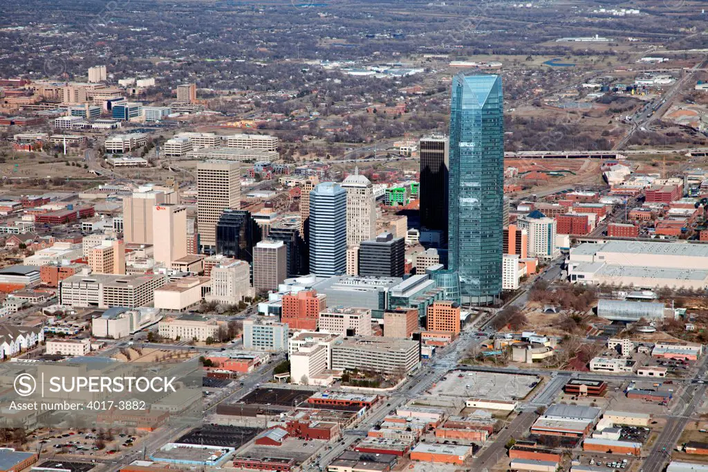 USA, Oklahoma, Oklahoma City, Aerial of greater Downtown area