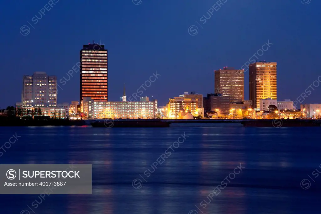Baton Rouge, Louisiana Skyline from the Mississippi River at dusk