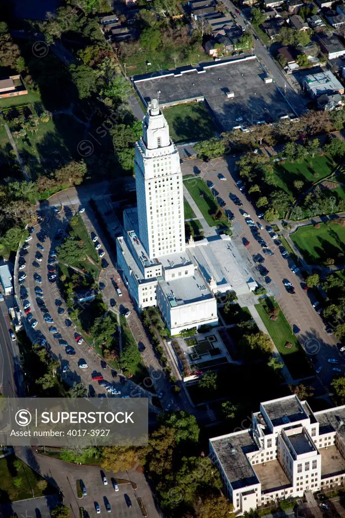 Aerial of The Louisiana State Capitol Building, Baton Rouge, Louisiana