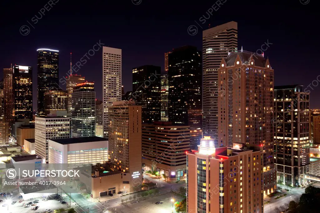 Highrises of Downtown Houston at night