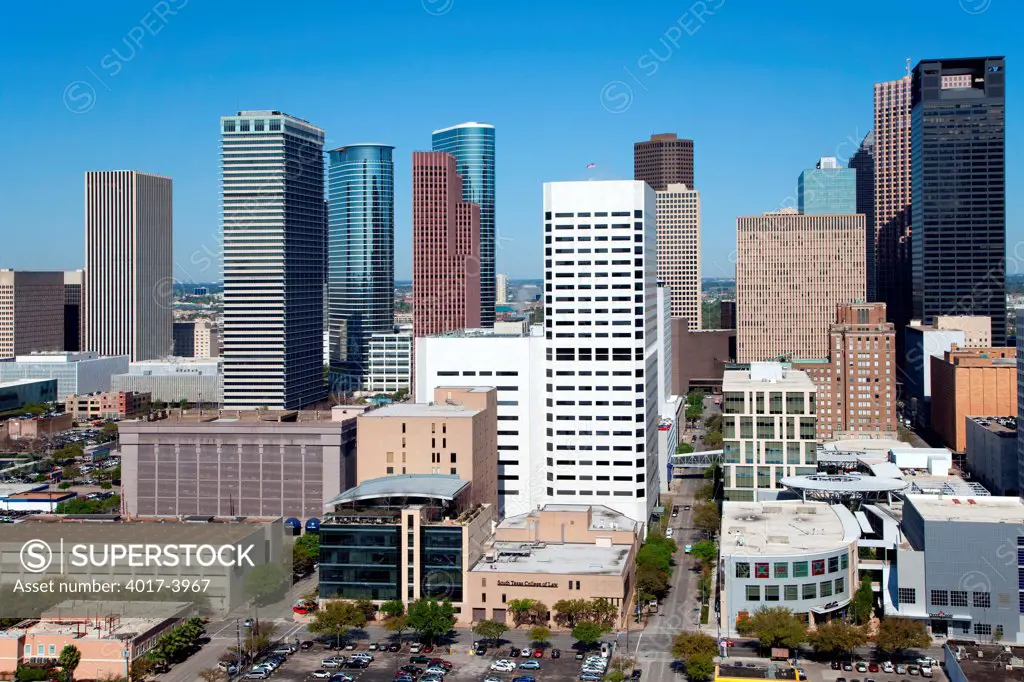 Aerial of the GreenStreet district in downtown Houston Texas