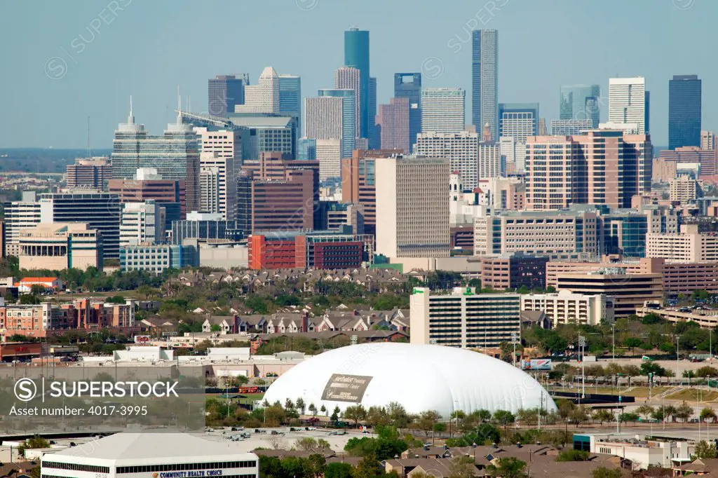 Texas Medical Center and Downtown Houston with the Texans Training Center in foreground