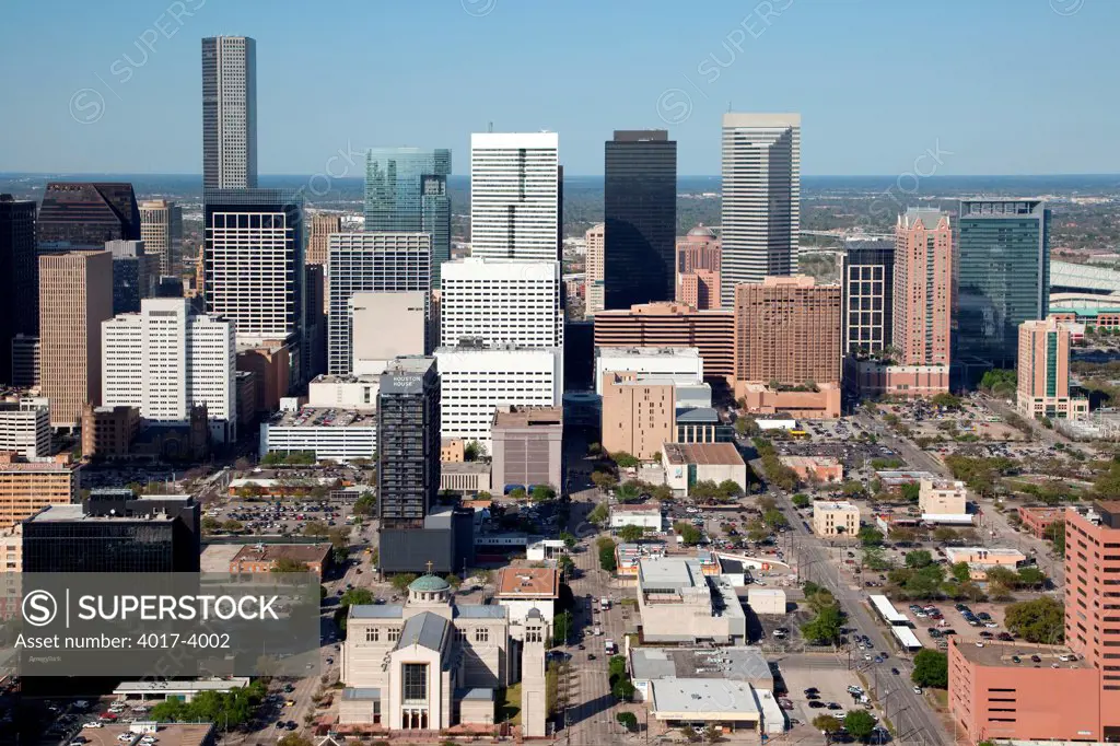Downtown Houston with the Co-Cathedral of the Sacred Heart in foreground