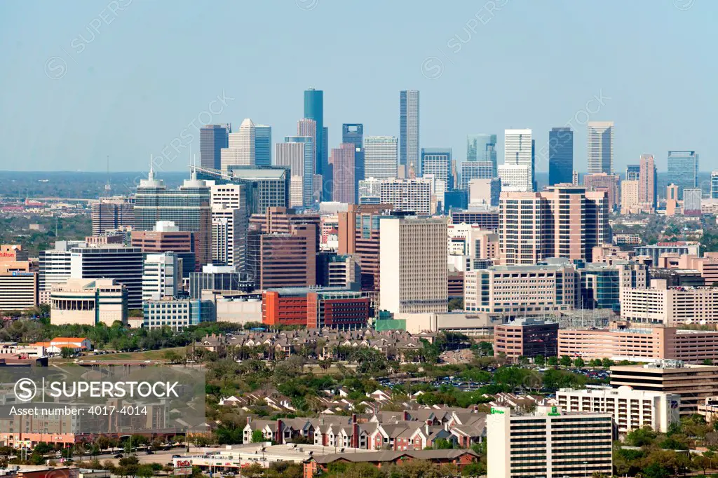Aerial of Downtown Houston and the Texas Medical Center
