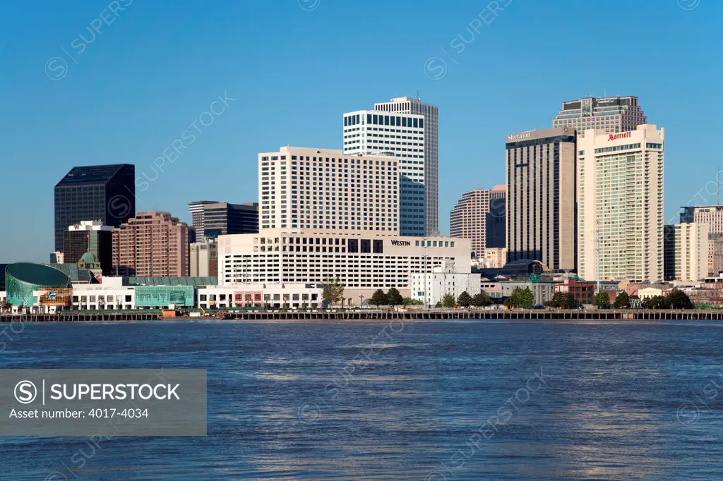 View of the New Orleans, Louisiana Skyline from on the Mississippi River