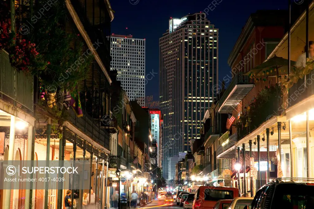 Nightshot of French Quarter in Downtown New Orleans, Louisiana