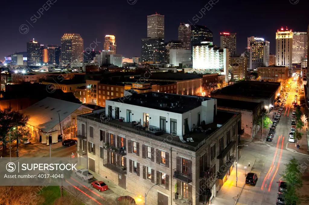 Downtown Skyline of New Orleans, Louisiana at night