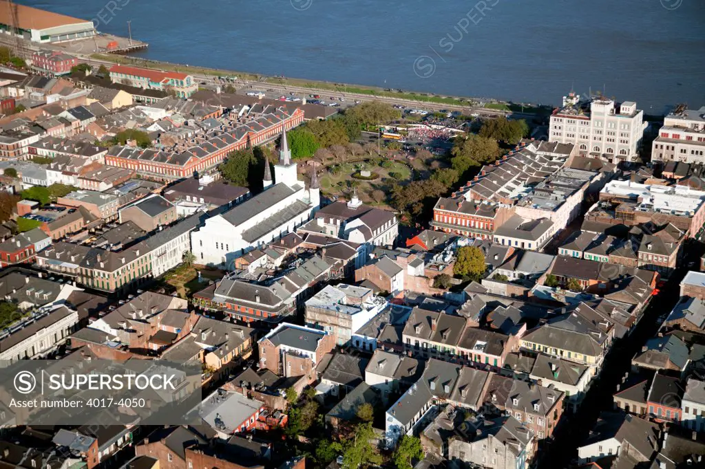 Aerial View of the St. Louis Cathedral and Jackson Square, New Orleans, Louisiana