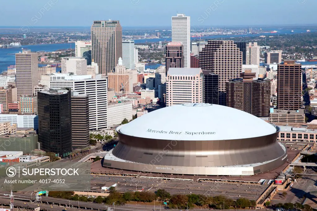 Aerial of the Superdome in Downtown New Orleans, Louisiana