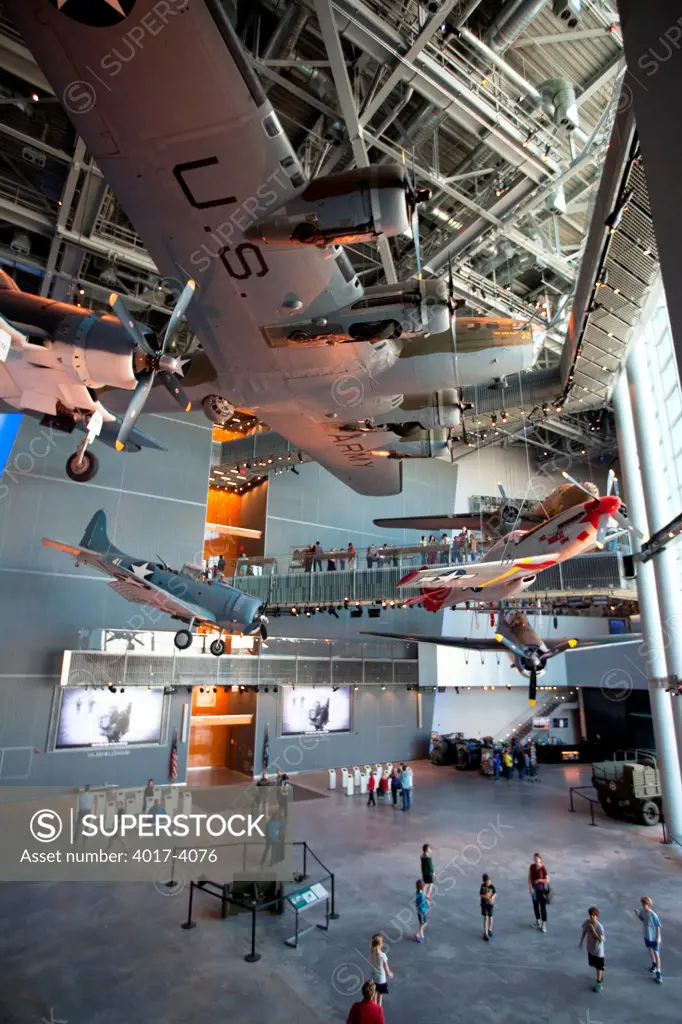 Airplanes hanging from the ceiling of the World War II Museum, New Orleans, Louisiana