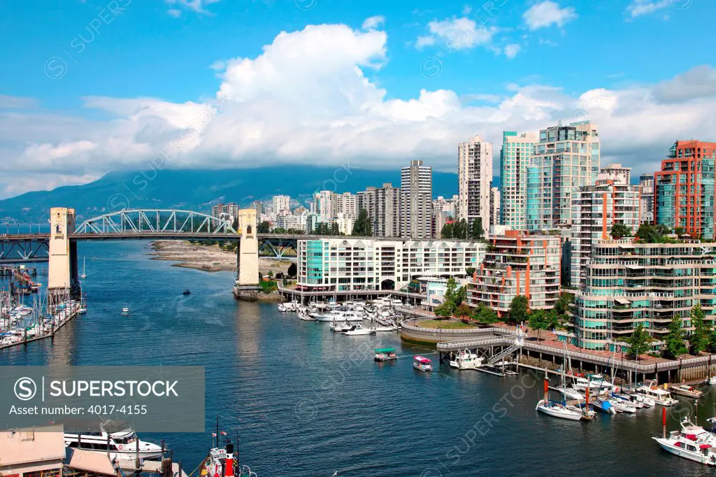 False Creek Inlet in Vancouver British Columbia Canada with Burrard Street bridge in the distance