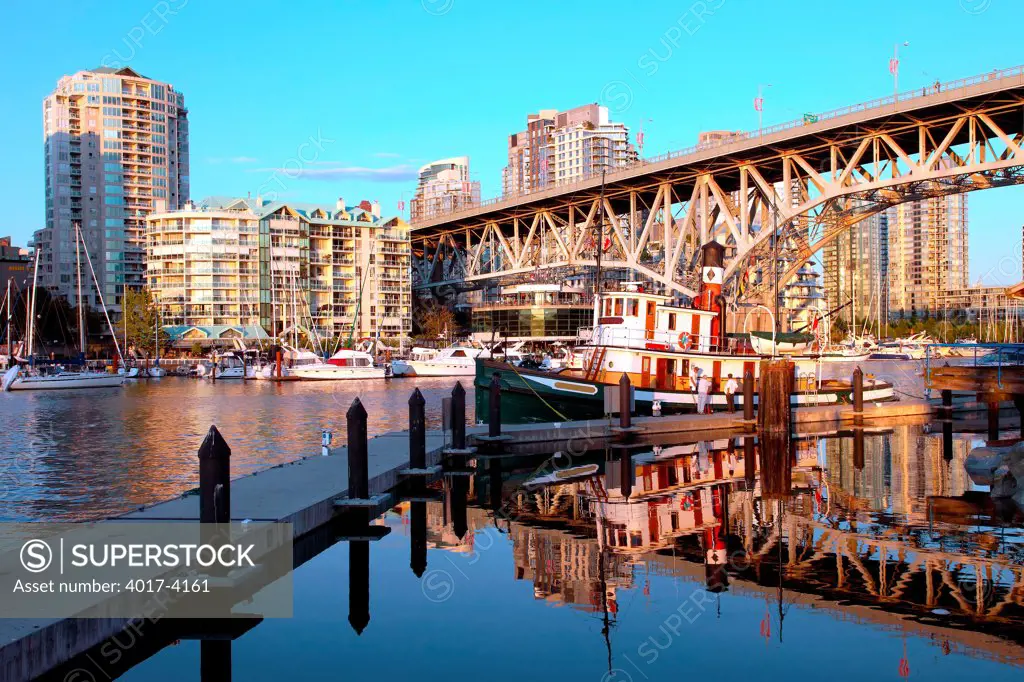 Downtown Vancouver BC and the Granville Bridge from Granville Island