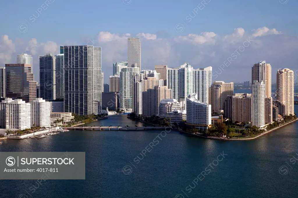 Aerial of Miami River in Downtown Miami