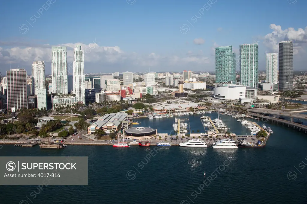 Aerial of Bayside Marketplace and Bayfront Park, Miami