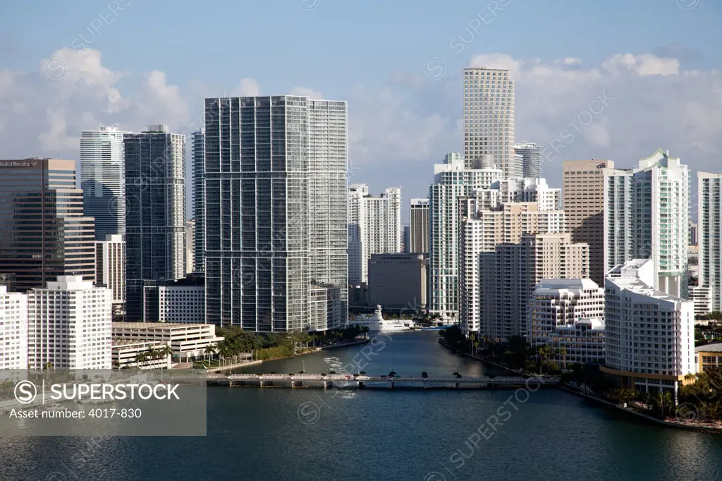 Aerial of Miami River in Downtown Miami