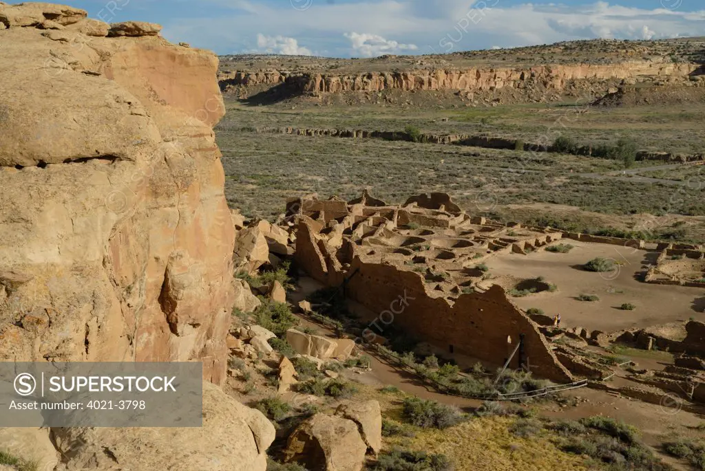 High angle view of Chaco ruins at the Chaco Culture National Historical Park, New Mexico, USA
