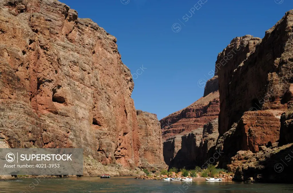 Beautiful scenery of the Grand Canyon seen while rafting down the Colorado River, Arizona, USA