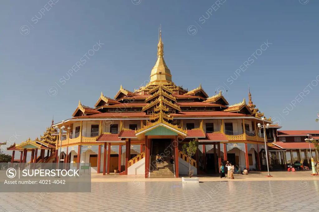 Facade of a temple, Phaung Daw OO Paya, Inle Lake, Shan State, Myanmar