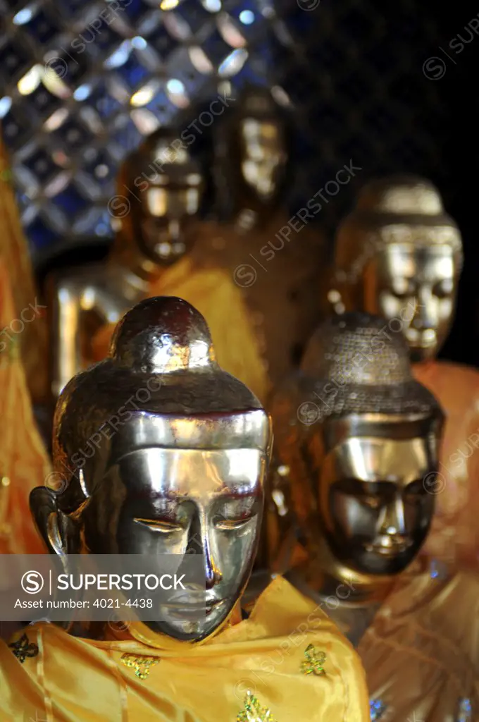 Statues of Buddha in a pagoda, Shwedagon Pagoda, Yangon, Myanmar