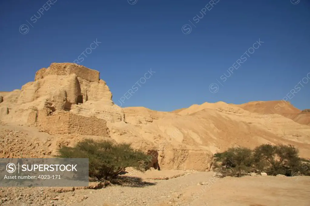Ruins of a fortress in a desert, Zohar Fortress, Wadi Zohar, Judean Desert, Israel