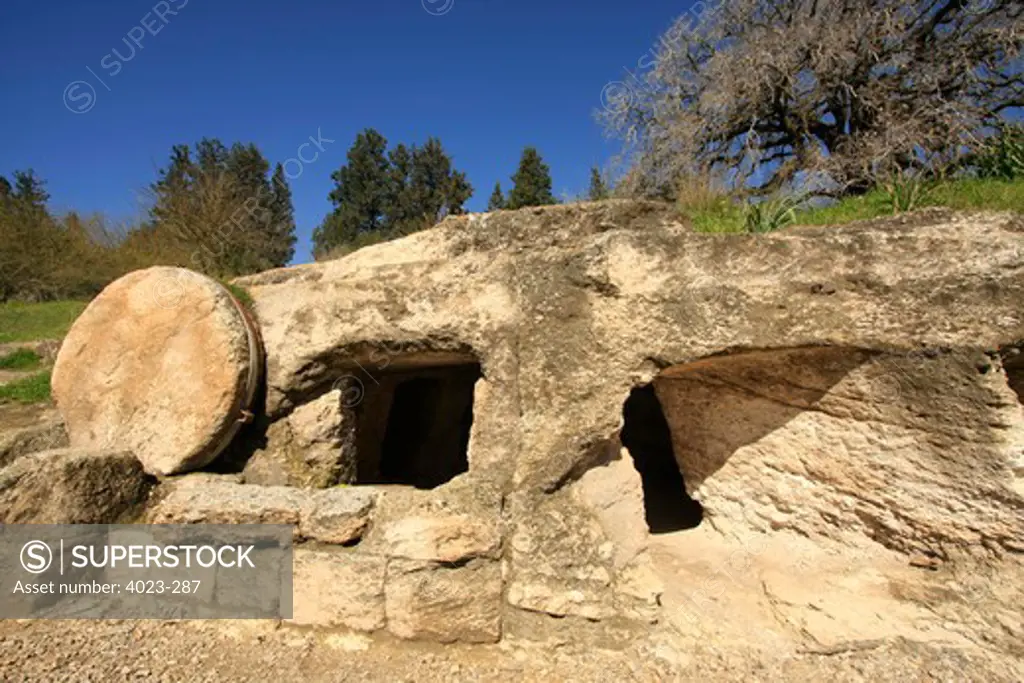Ancient burial cave by road, Menashe Heights, Israel