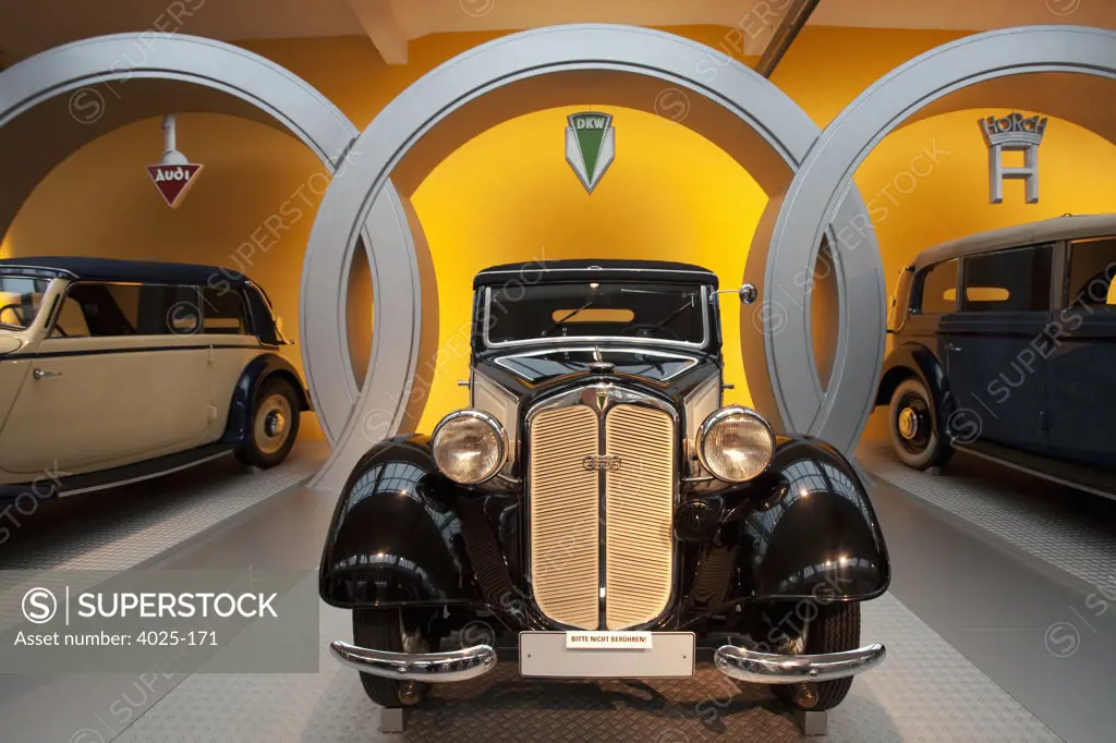 Vintage cars in a museum, August Horch Museum, Zwickau, Saxony, Germany