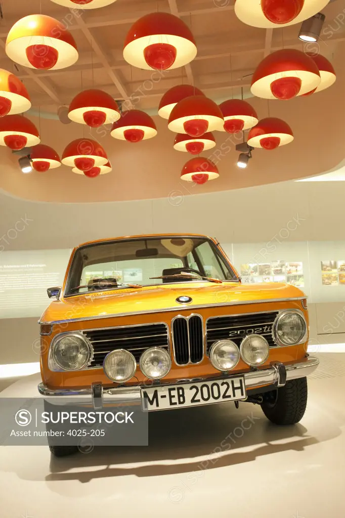 BMW 2002 TI on display in a museum, BMW Museum, Munich, Bavaria, Germany