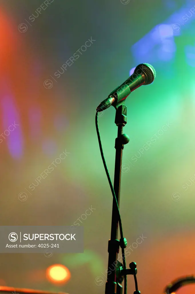 Canada, Quebec, Montreal, Montreal Jazz Festival, Close up of microphone in stage lights