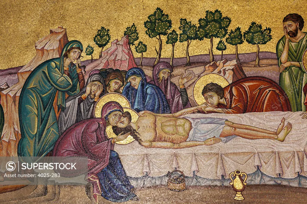 Mosaic artwork of the death of Jesus Christ, Church of the Holy Sepulchre, Jerusalem, Israel