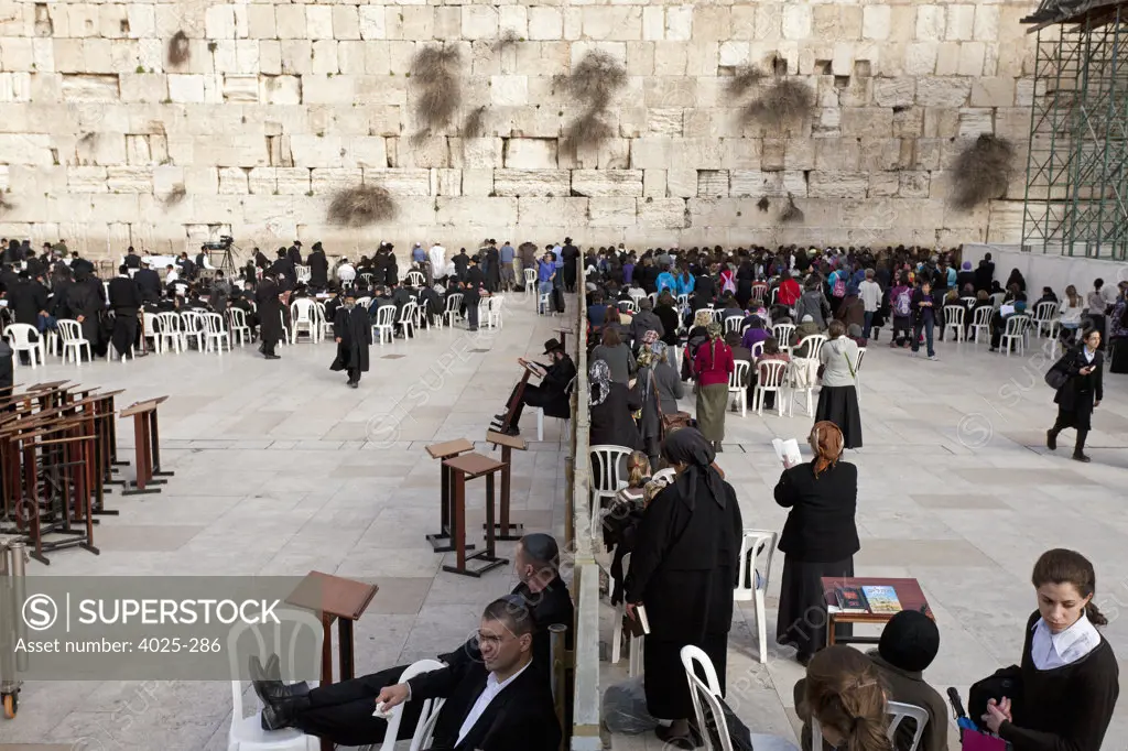 Showing the wall that segregates men from women praying, Wailing Wall, Jerusalem, Israel