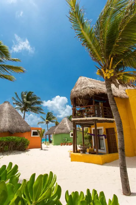 Mexico, Playa del Carmen, Cabana style accommodation on beach