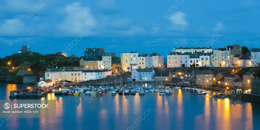 Tenby Harbour Tenby Pembrokeshire Wales at twilight