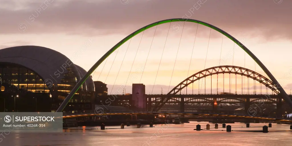 Bridge over a river, Gateshead Millennium Bridge, Tyne River, Newcastle-upon-Tyne, Northumberland, England
