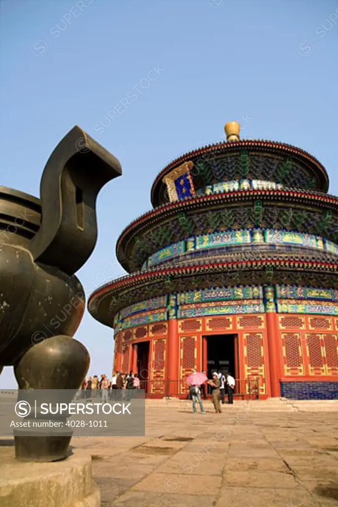 China, Beijing, Temple of Heaven, Chinese Urn in the foreground.