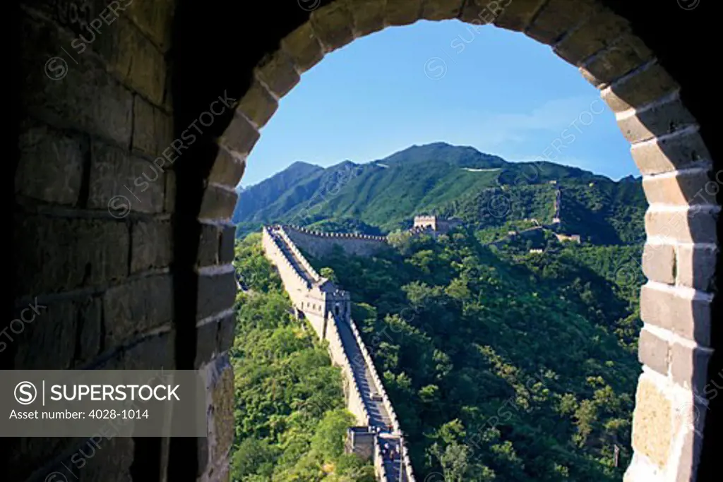 China, Huairou County, Mutianyu section of The Great Wall, viewed through turret window.