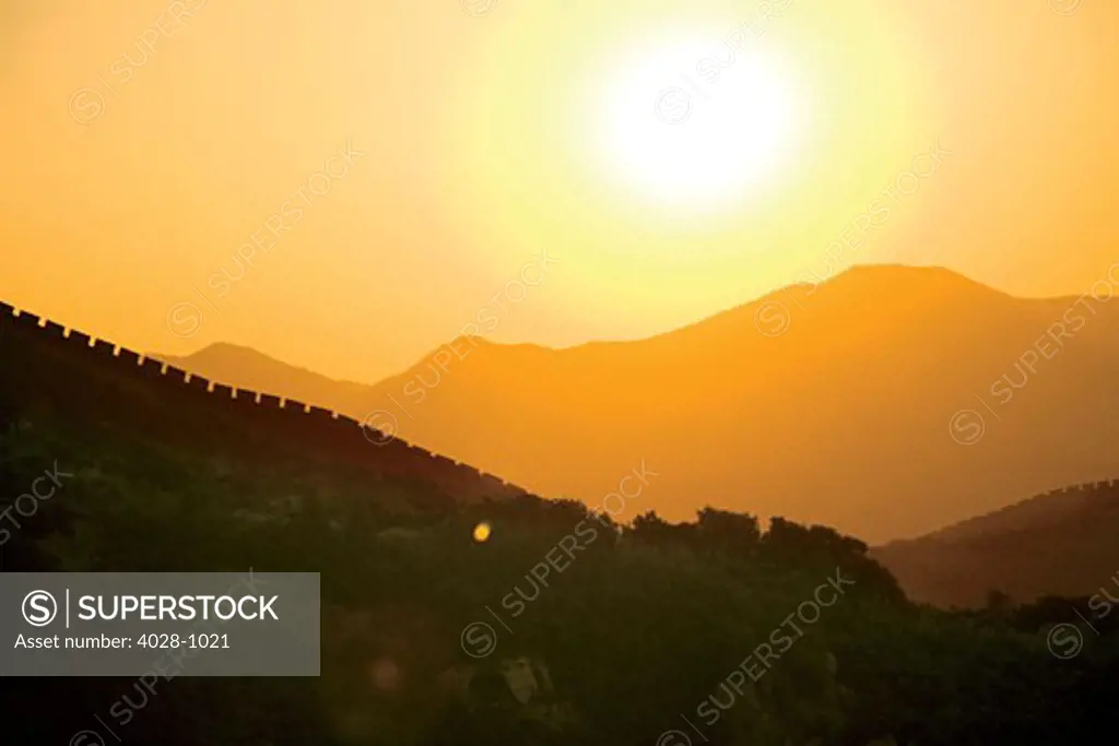China, Huairou County, Sunset over the Mutianyu section of The Great Wall.
