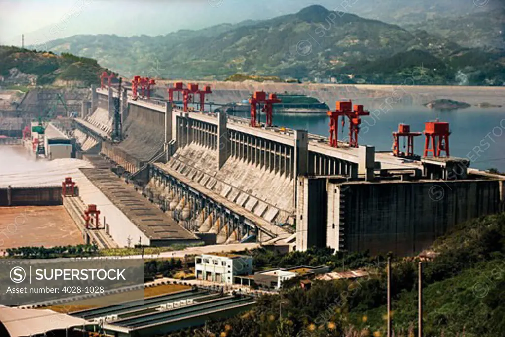 China, Sandouping, The Three Gorges Dam along the Yangtze River.