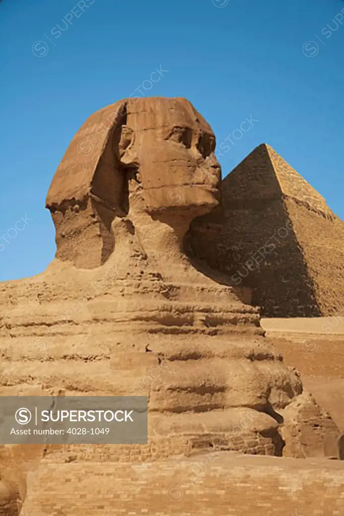 Egypt, Cairo, Giza, The Sphinx and Khafre's Pyramid.