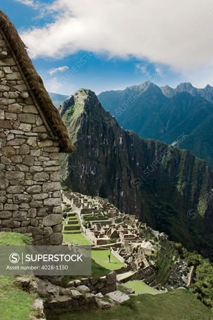 Peru, Machu Picchu, the ancient lost city of the Inca. The view next to the House of the Guardians.