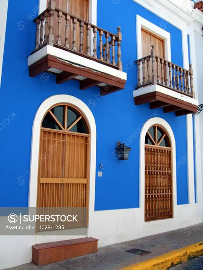 Puerto Rico, Old San Juan, Street with typical Colonial architecture