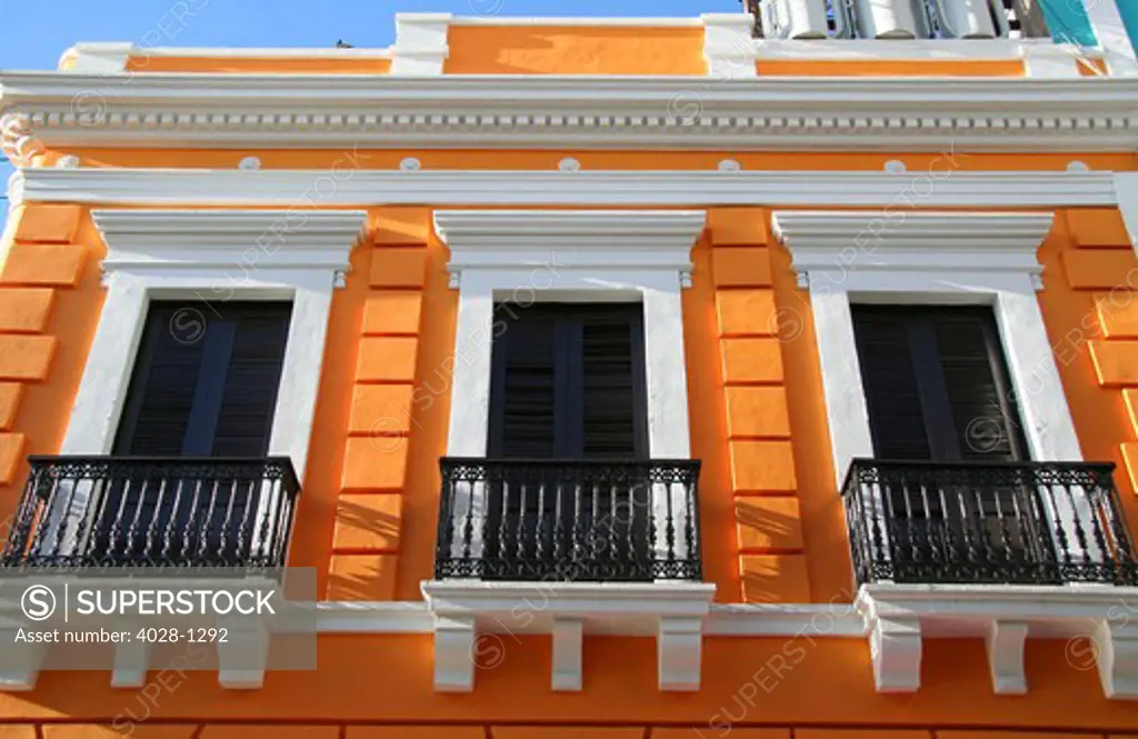 Puerto Rico, Old San Juan, Street with typical Colonial architecture.