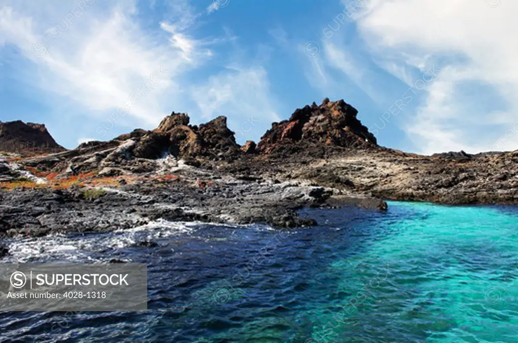 The rocky Coastline of the island Sombrero Chino in the Galapagos Islands of Ecuador