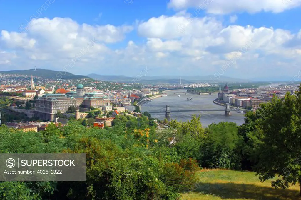 Budapest, Hungary, Scenic view of the Danube River and Bada and Pest.