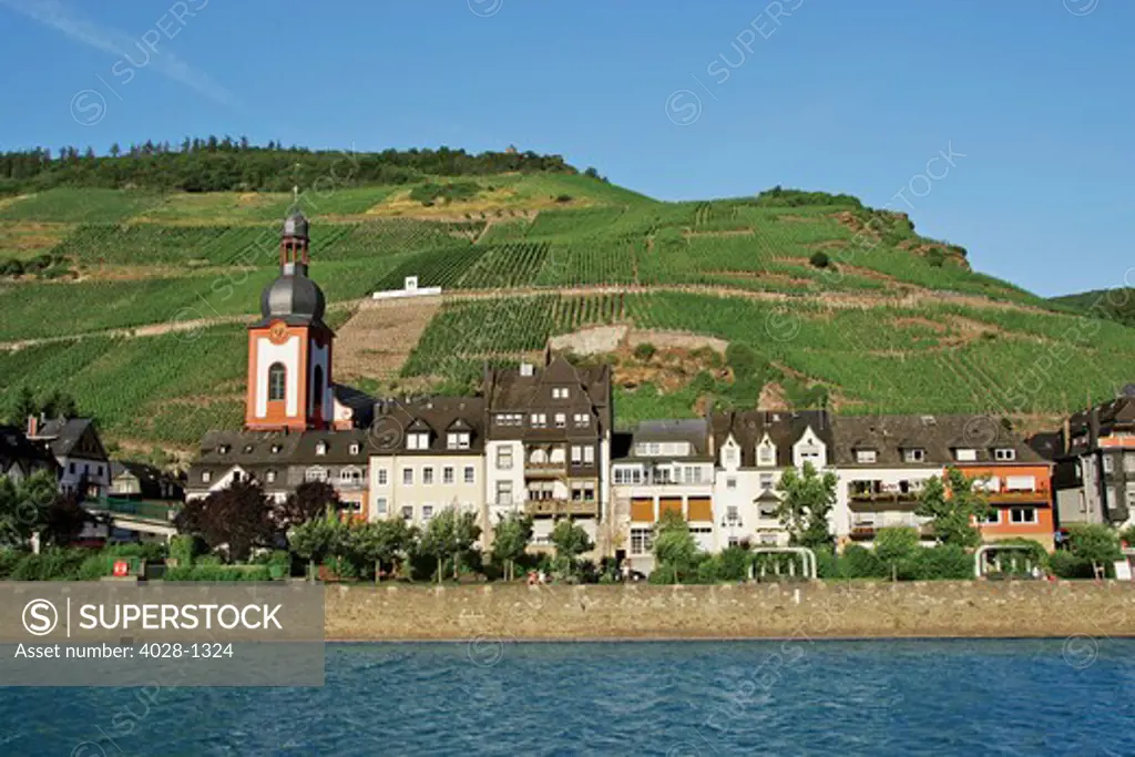 The villiage and vineyars of Zell Germany, Rhineland-Palatinate, and the Moselle River