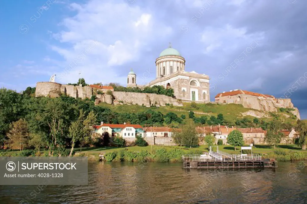 Basilica at a riverbank, Esztergom Basilica, Esztergom, Hungary. The largest in Hungary
