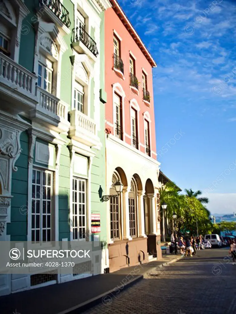 Puerto Rico, Old San Juan, Street with typical Colonial architecture.