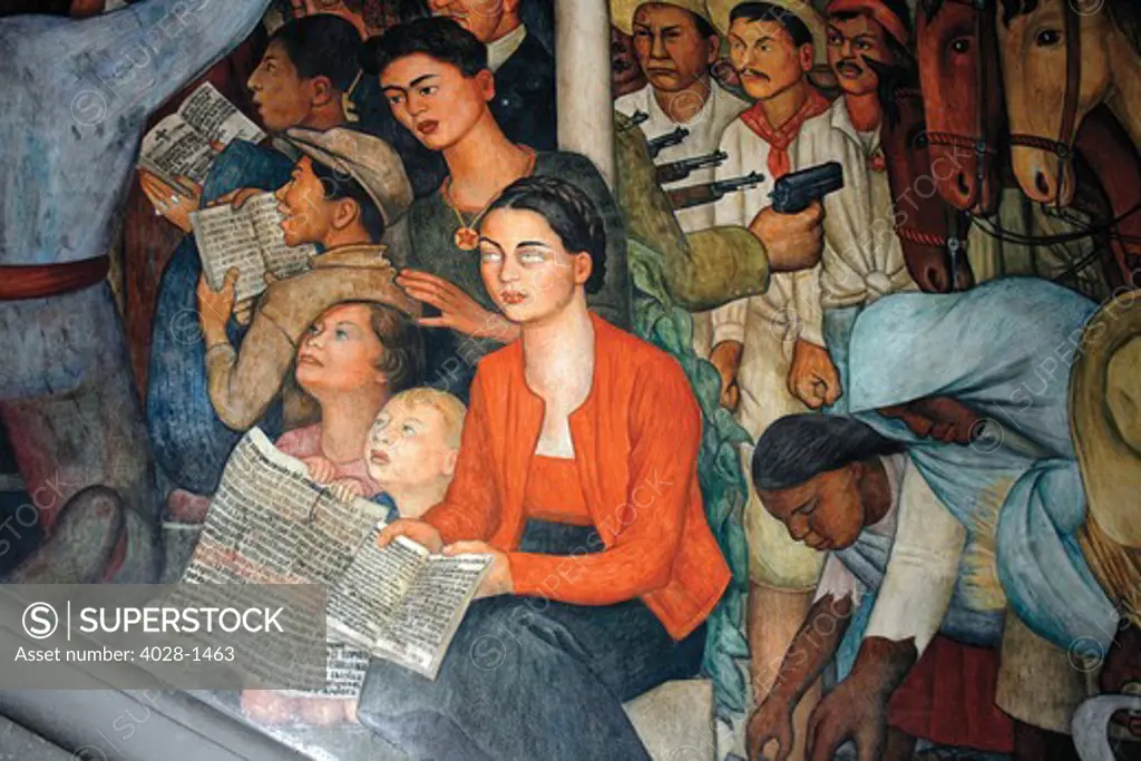 Mexico City, Mexico, Epic of the Mexican People in their Struggle for Freedom and Independence” Mural by Diego Rivera depicting Frida Kahlo