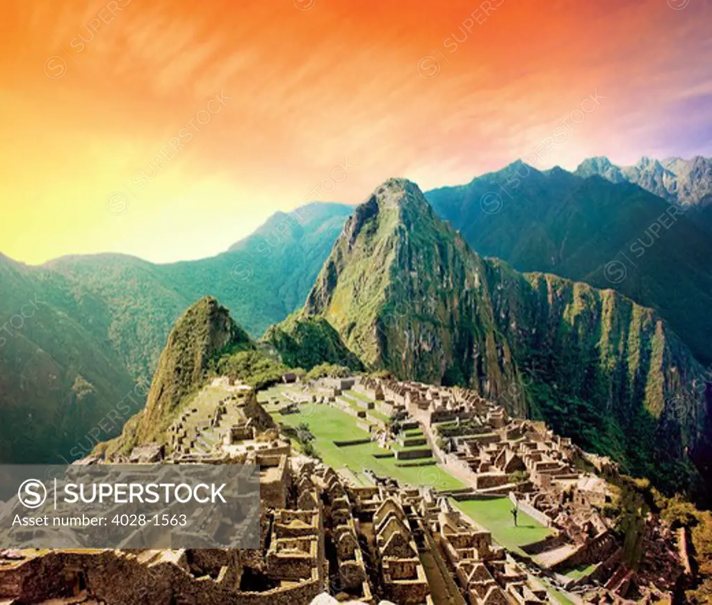 Peru, Machu Picchu, the ancient lost city of the Inca at Sunset.