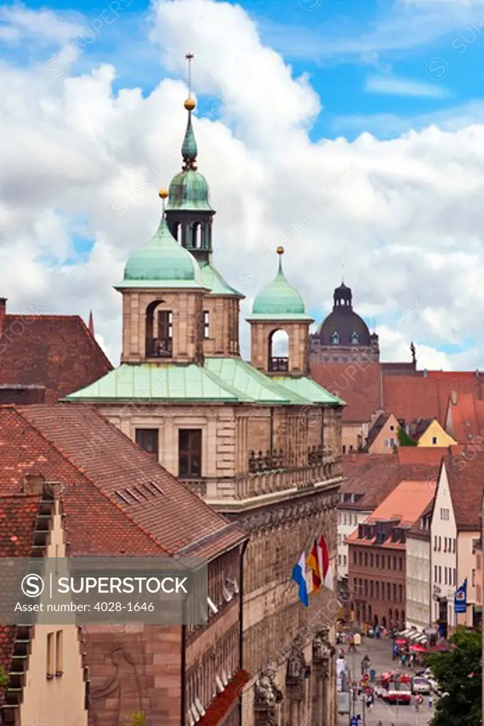 Nuremberg, Germany, A view from Nuremberg castle of Town hall (Rathaus), Wolffscher Bau Building, historic city centre,  Middle Franconia, Bavaria